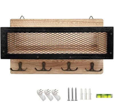 Dailygoods- Sleutelhouder Wanddecoratie - Houten Sleutelrek met 4 Dubbele Haken - Wandmontage Sleutelhanger - Organizer voor Ingang/Hal - Perfect Cadeau voor Familie/Vrienden