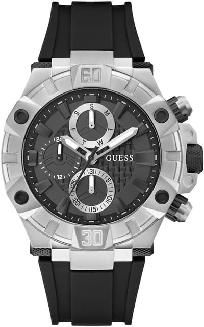 Guess Ignite Multifunctioneel Horloge Zwart Kast Gemaakt Van 100% Roestvrij Staal En Een Armband Van 100% Siliconen 46 GW0802G1, GW0802G2