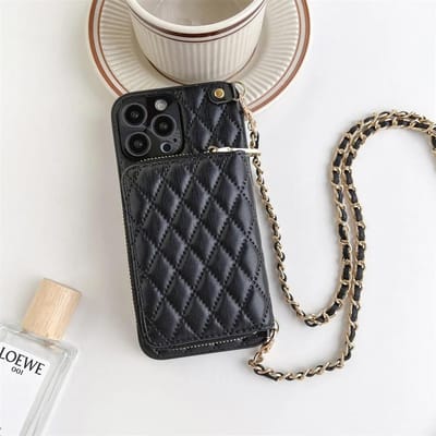 Étui Portefeuille Bandoulière pour IPhone 16 Plus 15 14 13 12 Pro Max Porte-Cartes Lanière Fermeture Éclair Portefeuille Housse en Cuir PU For iPhone 14Pro Max