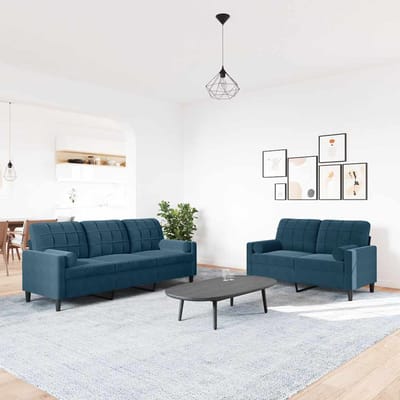 vidaXL - 2-delige - Loungeset - met - kussens - en - bolsters - fluweel - blauw