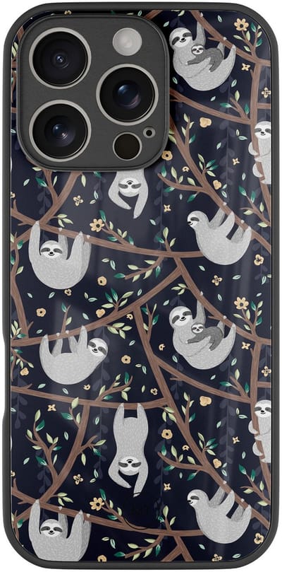Hoesje geschikt voor iPhone 16 Pro - Luiaard print - Luxe Hard Case - Print - Blauw - Mooie Telefoonhoesjes