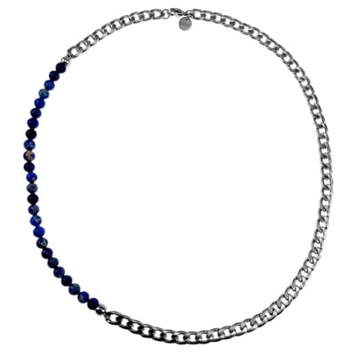 57cm x 7mm Ketting Heren - RVS - Cubaanse Schakelsketting met Blauwe Sedimentstenen