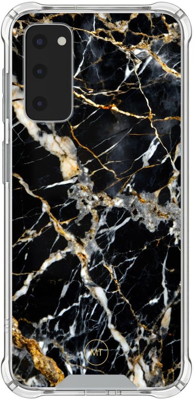 Hoesje (shockproof) geschikt voor Samsung Galaxy S20 FE - Black marble elegance - Extra sterke case - TPU/polycarbonaat - Marmer - Zwart, Transparant