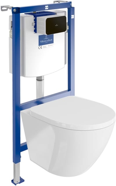VILLEROY&BOCH ViConnect H112 Inbouwreservoir - SOFI Rimless Wandcloset - Zwarte Drukplaat - Soft-close