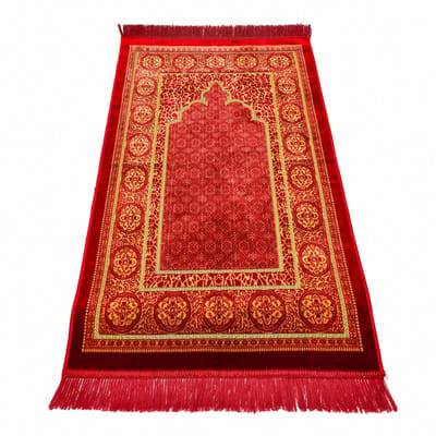 FIRASET Turkse Islamitische Gebedskleed --Seccade– Zachte Dunne Gebedsmat Bordeaux – Janamaz Sajada – Inclusief Gebedskralen – Ramadan & Eid Geschenk voor Mannen en Vrouwen – 66x110 cm