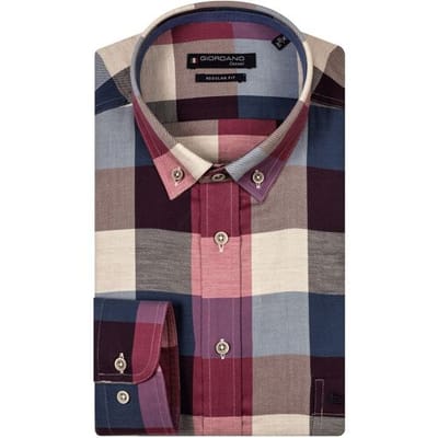 Giordano Overhemd Ivy Button Down Brushed Twill Large Check Cerise-Multi / male