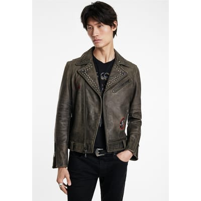 John Varvatos Alice Cooper Leather Biker Ash Maat: 46 | Leren Jassen Outlet | Heren | Grijs