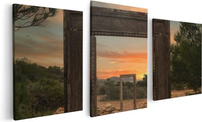 Artaza Canvas Schilderij Drieluik Cale Llentia Deur Opening in Ibiza  - 120x60 - Foto Op Canvas - Canvas Print