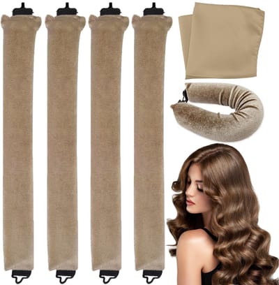 Dailygoods - Heatless Curlers - Haarrollers zonder Hitte - Perfecte Krullen - Kaki - Krulspelden - Geschikt voor Lang Haar - 4 stuks