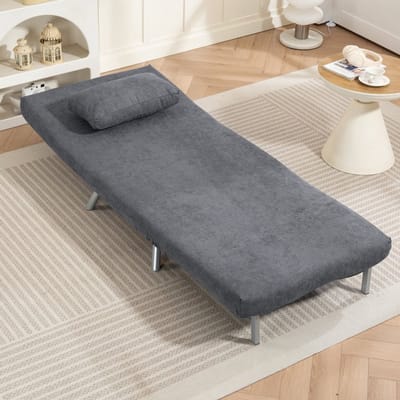 Wishdor - Slaapfauteuil Met Uitklapbed - Vijfvoudig Verstelbare Rugleuning En Klikklakmechanisme - Zonder Armleuningen - Voor Logés - Metaal - Donkergrijs - 190 X 80 Cm