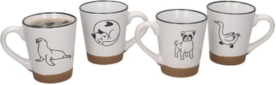 4-delige set witte koffiemokken DIEREN elk 1x zeehond, kat, hond & gans van keramiek – DN1801920