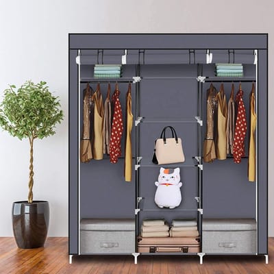 XXL Extra Grote Kleerkast in Stof en Metaal - Stoffen Garderobekast voor Kleding - Grijs