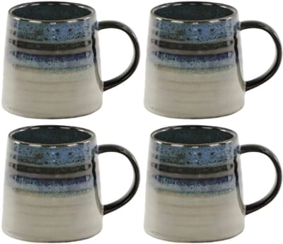 MPLCo - Ombres Mok - Koffiemok - Set van 4 - Theemok - Unieke Beker - Moderne Koffiebeker Servies - Vaatwasser & Magnetron Bestendig - 400ml - Ø10 x 10 cm - Navy blauw en Grijs