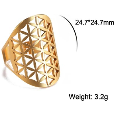 Bague Fleur de Vie en Acier Inoxydable Amulette Archeange Creuse Bague de Doigt Réglable Géométrie Sacrée Bijoux Wicca Pour Femmes Hommes resizable