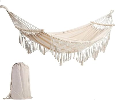 Dubbele Hangmat - Hangmat met spreidstokken - Buiten Ontspannen - Anti-rollover ontwerp - 200 x 150 cm - Wit