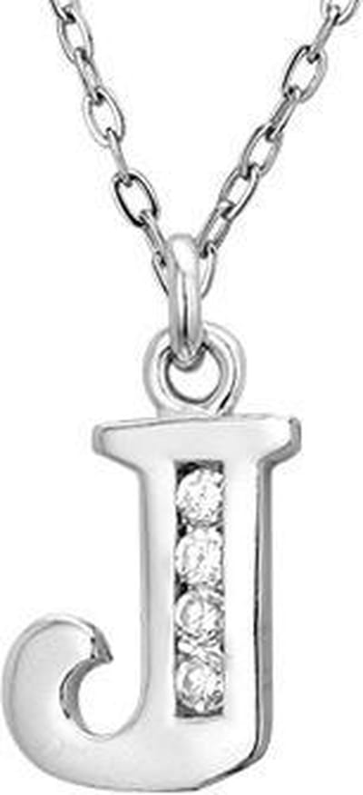 Montebello Ketting Letter J - 925 Zilver Gerhod. - Alfabet - 10x20mm - 45cm