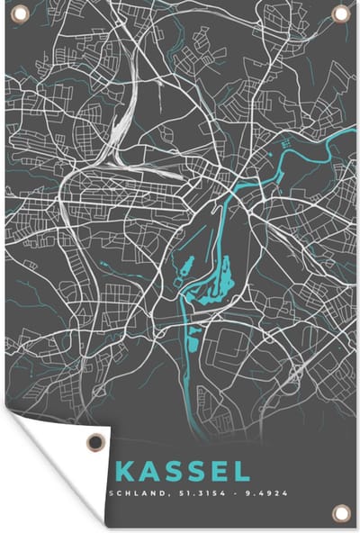 Muurdecoratie Stadskaart – Kassel – Duitsland – Plattegrond – Kaart - 120x180 cm - Tuinposter - Tuindoek