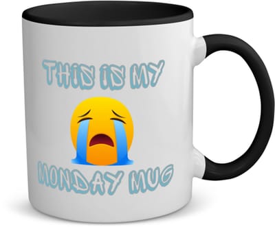 Akyol - this is my monday mug koffiemok - theemok - zwart - Quotes - maandag - dit is mijn maandag mok - verjaardagscadeau - kado - gift - geschenk - huil emoji - 350 ML inhoud