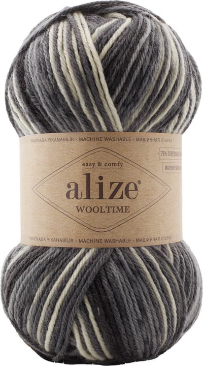 Sokkenwol Alize Wooltime - Easy & Comfy - Superwash - Zwart/Wit/Grijs