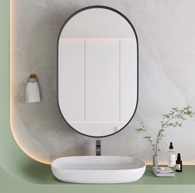 HAUSS SPOLE Spiegelkast - Ovale Wandkast Met Spiegel En Verstelbare Planken - Voor Badkamer En Kleedruimte - Metaal - 85x51,5x12 Cm - Zwart