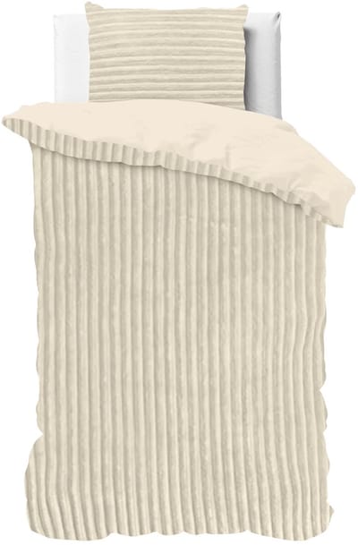 Husch Rib Teddy Dekbedovertrek - Beige- Eenpersoons - 140x200/220 cm - Heerlijk Zachte Teddy