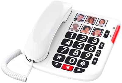 SNJY® Senioren Telefoon - Huistelefoon - Senioren Mobiele Telefoon - GSM - Met Foto's - Audioboost - Wit