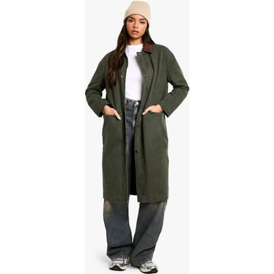 boohoo Dames Corduroykraag Detail Midaxi Barn Jas | Khaki | Maat: 8