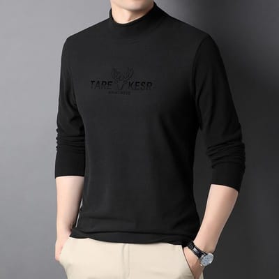 Herfst en Winter Nieuwe Heren Lange Mouw Onderhemd Halfhoge Col Dunne Losse T-shirt Casual Heren Trui XXXL