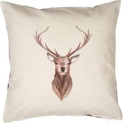 Clayre & Eef Kussenhoes 40x40 cm Beige Rood Katoen Hert