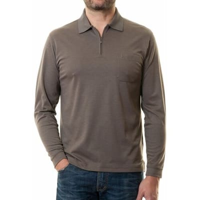 Ragman Zipper Softknit Polo Longsleeve Breast Pocket Macchiato / male