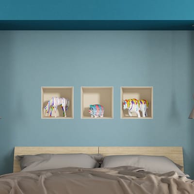 Sticker met 3D-effect, artistieke dierenbeeldjes, 40 x 120 cm
