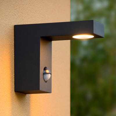 Lucide TEXAS-IR - Wandspot / Wandlamp Binnen/Buiten - LED - 1x7W 3000K - IP54 - Beweging & dag/nacht sensor (uitschakelbaar) - Antraciet