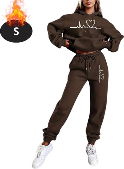 Nivard Joggingpak - Huispak - Volwassenen - Trainingspak - Comfortabel - Joggingsbroek - Tracksuit - Dames - Winter - Koffie - S