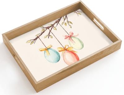 Dienblad hout 40x30 cm - Schootdienblad - Paastak - Strikje - Eieren - Borrelplank rechthoek - Plateau dienbladen