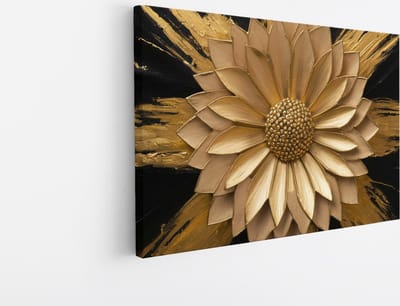 Saammp Canvas Schilderij - Goude Bloem - Natuur - Abstract - 30x20 - Foto op canvas - Wanddecoratie - Muurdecoratie Woonkamer - Kantoor Decoratie