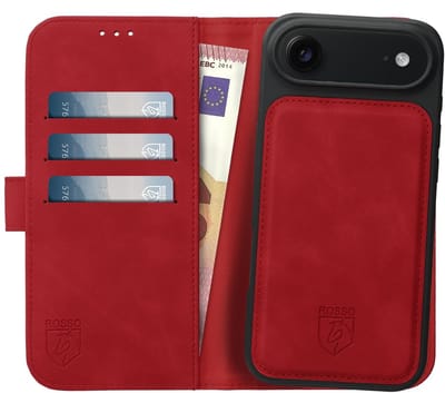 Rosso Element Geschikt voor Apple iPhone Air | Uitneembaar 2-in-1 Hoesje | Luxe Portemonnee | Back Cover en Book Case | Pasjeshouder | Rood