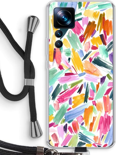 Case Company® - Hoesje met koord geschikt voor Xiaomi 12T hoesje met Koord - Watercolor Brushstrokes - Telefoonhoesje met Zwart Koord - Bescherming aan alle Kanten en Over de Schermrand