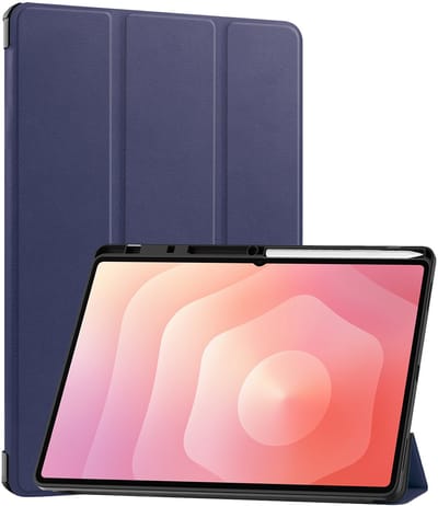 Hoes - Geschikt voor Samsung Galaxy Tab S11 Ultra - Dun & Stevig - Trifold Bookcase - Hard Cover Case - Met Uitsparing Geschikt voor S Pen - Hardcover Book - Tablet Hoesje - Donkerblauw