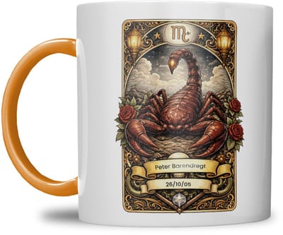 Sterrenbeeld mok - Schorpioen - Oranje - Tarot mok - Gepersonaliseerd met naam en datum