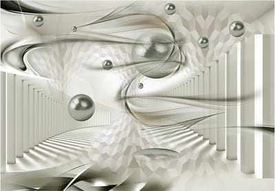 Fotobehangkoning - Behang - Vliesbehang - Fotobehang Zilveren Ballen - Tunnel 3D - Silver bullets - 150 x 105 cm
