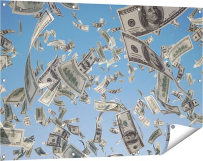 Gards Tuinposter Dollarbiljetten in de Lucht - Geld - 120x80 cm - Tuindoek - Tuindecoratie - Wanddecoratie buiten - Tuinschilderij