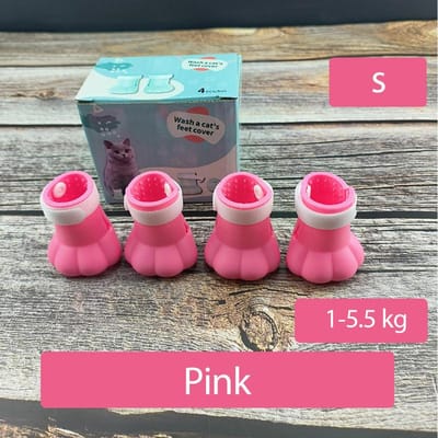 Kattenklauw Beschermer Bad Voeren Baden Schoenen Voetbedekking Anti-Krab voor Katten Huisdierverzorging Siliconen Poot Nagelbedekking Laarsjes Small roze