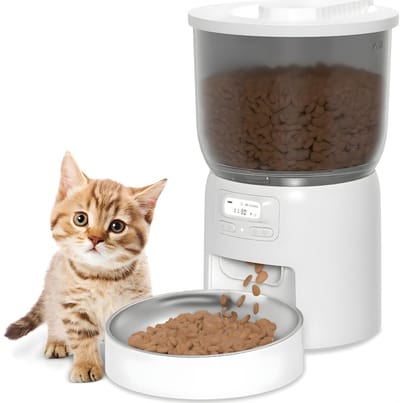 QIN® Drinkfontein Kat - Automatische Voerbak Kat - Voerautomaat Kat - Wit - 10cm x 10cm x 10cm