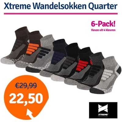 Xtreme Sockswear Quarter Wandelsokken – 6 Paar – Lage Hiking Sokken Unisex – Katoen & Coolmax – Multi Groen – Maat 35/38
