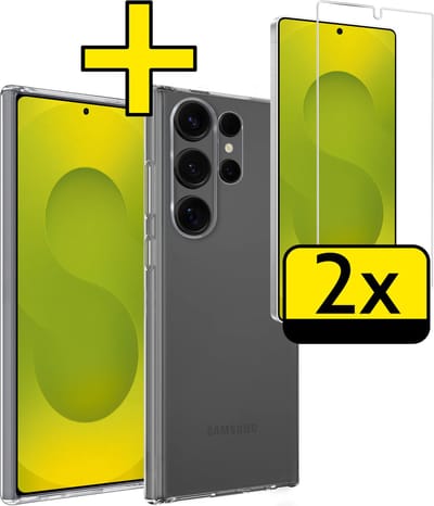 Hoesje - Met 2x Screenprotector - Geschikt voor Samsung Galaxy S25 Ultra - Sterk & Shockproof - Back Cover - Siliconen Case - Telefoon Hoes - Telefoonhoesjes - Transparant