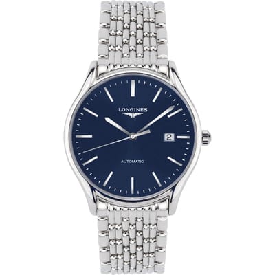 Montre Homme Longines Série Lyre Mouvement Mécanique Automatique Affichage Date Acier Bleu L4.960.4.92.6 Silver Blue
