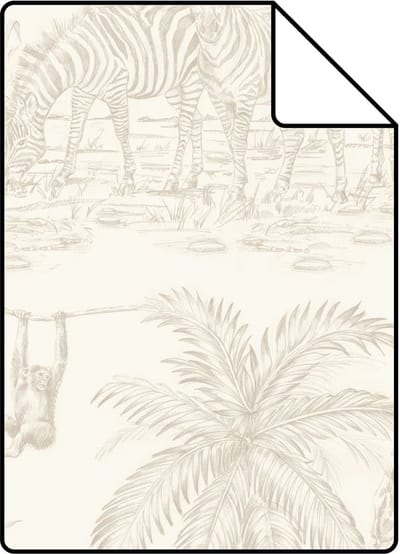 Proefstaal ESTAhome behang toile de jouy jungle beige en wit - 26.5 x 21 cm - 132118-S
