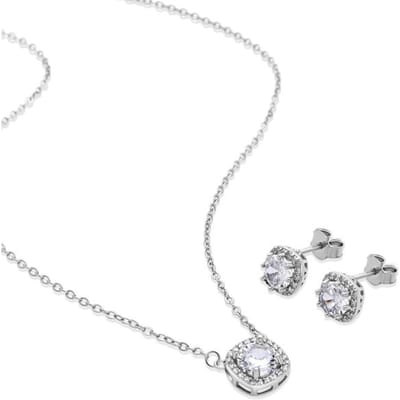 Luxenters 925 Sterling Zilver Set met Gerhodineerd Briljant Zirkonia - Midfo