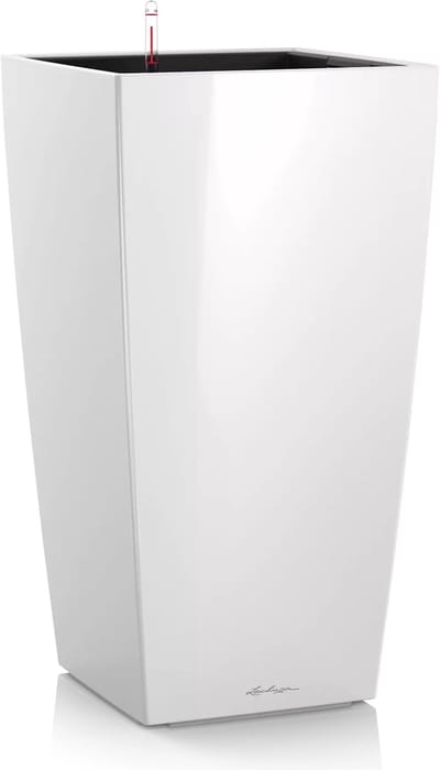 LECHUZA CUBICO PREMIUM 22 - Plantenbak - met uitneembare binnenbak - met bewateringssysteem - ALL-IN-ONE set - wit hoogglans