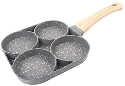 Diepe koekenpan met 4 gaten - anti-aanbak ei- en pannenkoekenpan met houten handvat